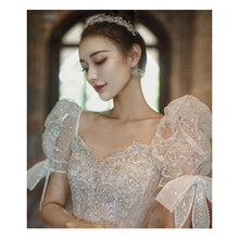 Load image into Gallery viewer, Short Sleeve Embroidered Tulle Ball Gown Wedding Gowns Shinny Princess
