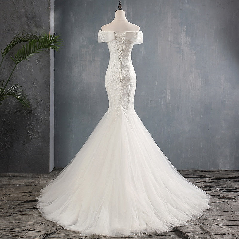 Elegant Sexy Mermaid Off The Should Lace Applique Bride Dress Custom