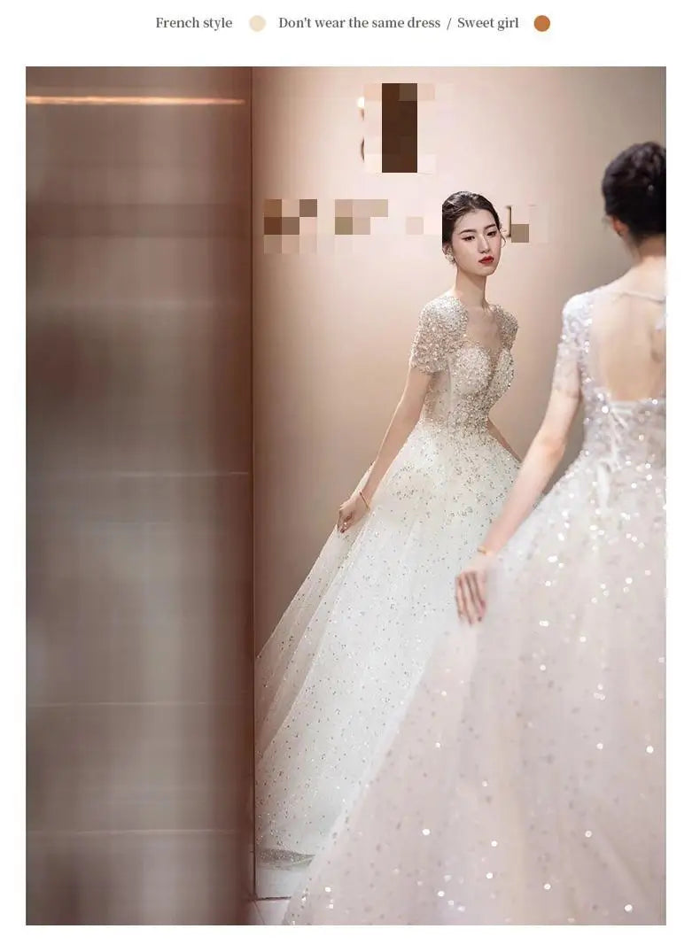 Ball Gown Royal Sweetheart Short Sleeve Lace Beaded Glitter