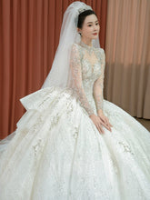 Load image into Gallery viewer, Luxury New O-neck Wedding Dress Long Sleeve Lace Applique Bridal Ball Gown Sweep Train Vestido De Noiva Plus Size Made Custom
