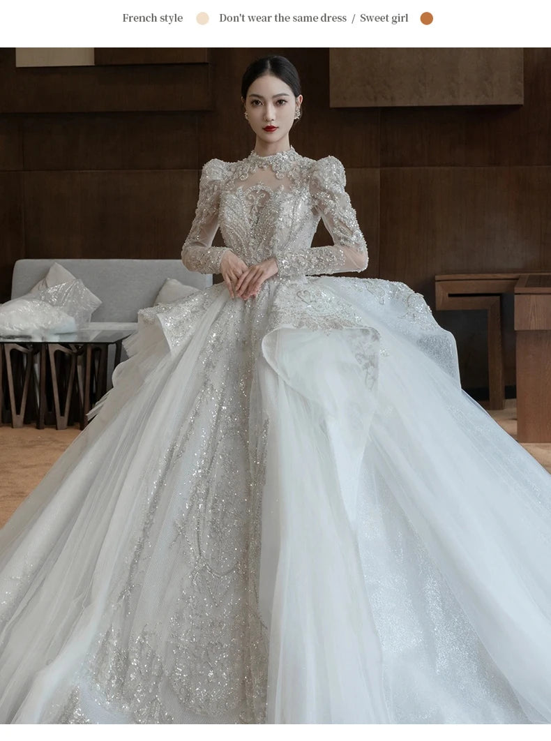 Long Sleeve Wedding Dress High Neck Backless Bride Dress Sexy Luxury B Elleseal Long Sleeve Wedding Dress High Neck Backless Bride Dress Sexy Luxury B Elleseal
