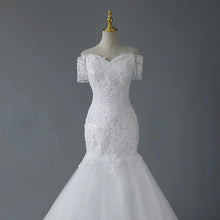 Load image into Gallery viewer, Vintage Off The Shoulder Mermaid Wedding Dress Shining Sequins Lace
