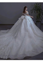 Load image into Gallery viewer, Floral Print Off The Shoulder Lace Luxury Wedding Dress
