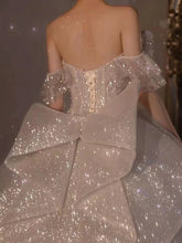 Load image into Gallery viewer, Strapless Wedding Dress Off The Shoulder With Bow Glittery Lace
