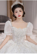 Load image into Gallery viewer, Short Puff Sleeve Bridal Embroidered Organza And Tulle Sweetheart Heart Lace Wedding Gowns
