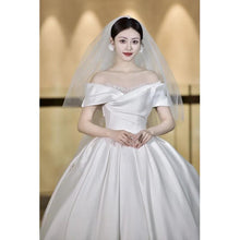 Load image into Gallery viewer, Simple Off The Shoulder Satin Wedding Dress Boat Neck
