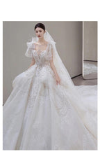 Load image into Gallery viewer, Luxury Wedding Dress Lace Embroidery Backless Sweep Train Custom Made
