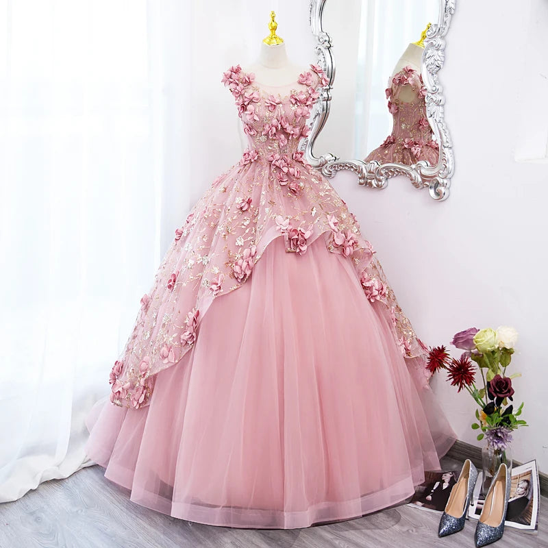 3D Flowers Sweetheart Garden Pink Quinceanera Dresses