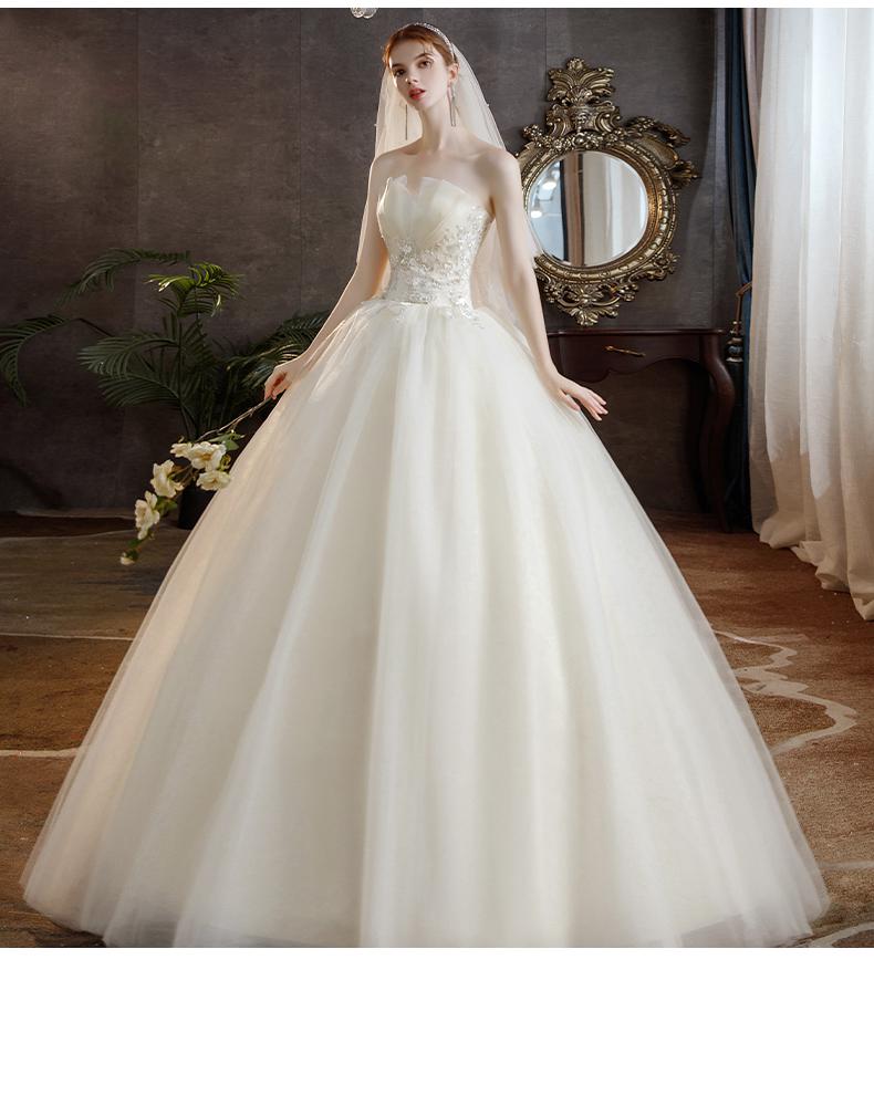 Elegant Strapless Wedding Dress Tulle Applique Lace Up Bridal Dress