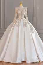Load image into Gallery viewer, Satin Wedding Dresses Full Sleeve V-neck Sweep Train Lace Up Ball Gown
