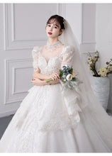 Load image into Gallery viewer, New Luxury 0-neck Wedding Dress Short Sleeve Lace Applique Bridal Dress Ball Gown Vestido De Noiva Plus Size Made Custom
