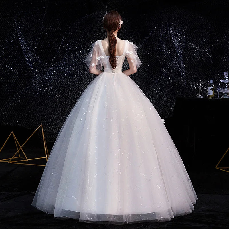 Shiny Ball Gown Women Wedding Dresses Appliques Crystal Bridal Gowns