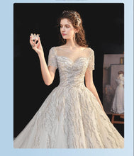 Load image into Gallery viewer, Bridal Dress Sweep Train Back Lace Up Sequins Elegant Wedding Dress
