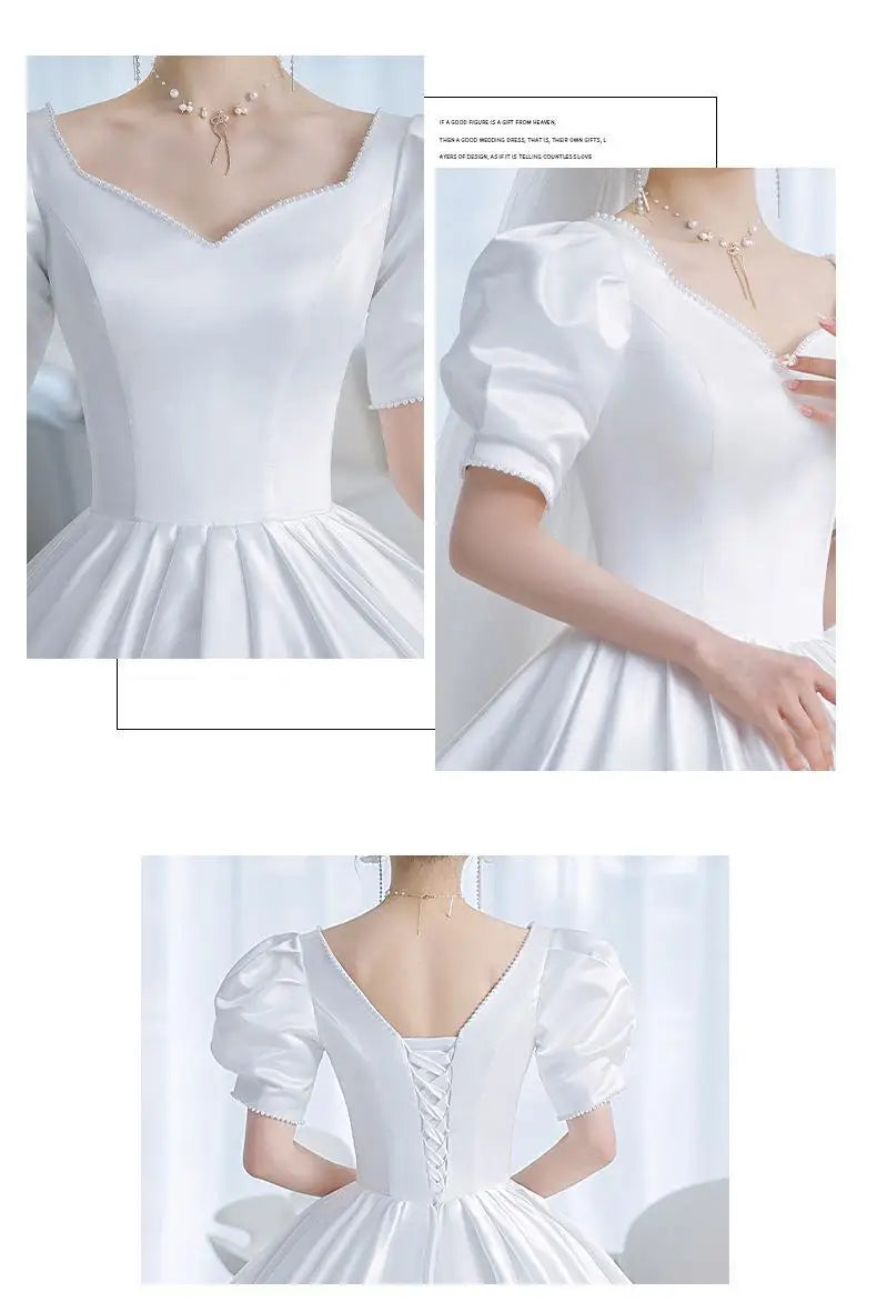 Satin Wedding Dress Sweetheart Short Sleeves Elegant Bride Ball Gown Custom Plus Size