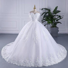 Load image into Gallery viewer, Luxury Tassel Long Train Wedding Gowns Sleeveless Lace Off The Shoulder Sweep Brush Train Lace Up Ball Gown Wedding Dresses
