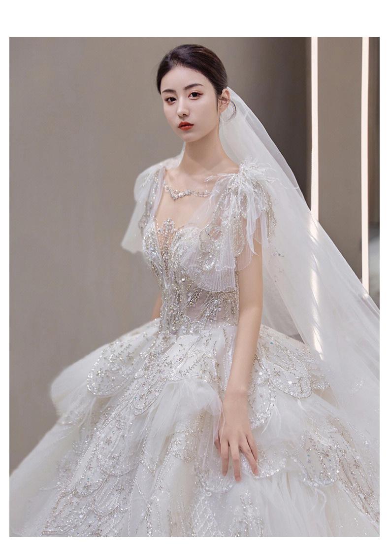 Luxury Wedding Dress Lace Embroidery Backless Sweep Train Custom Made