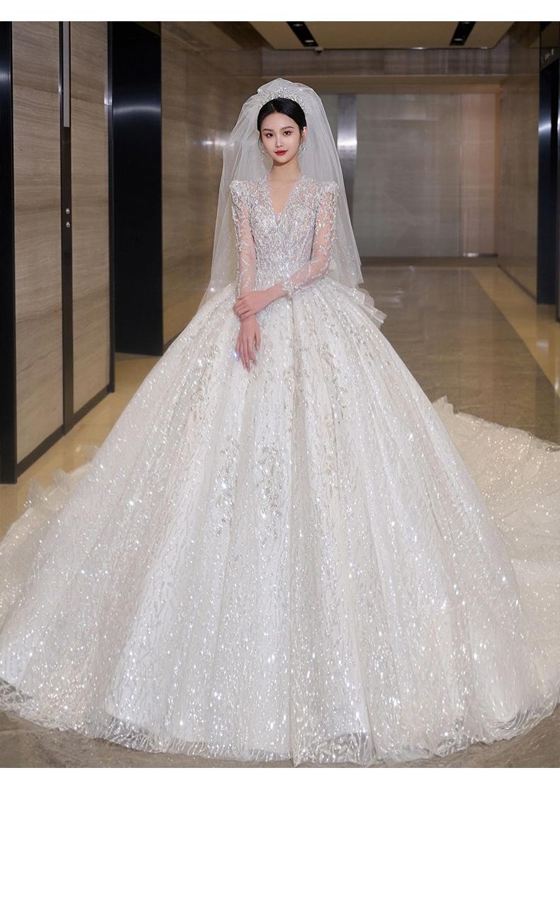 Luxury Glittery Long Sleeve Lace Up Bridal Dress