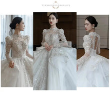 Load image into Gallery viewer, Long Sleeve Wedding Dress High Neck Backless Bride Dress Sexy Luxury Blingbling Wedding Gowns

