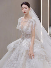 Load image into Gallery viewer, Luxury Wedding Dress Lace Embroidery Backless Sweep Train Custom Made
