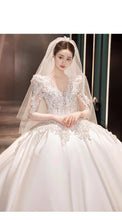 Load image into Gallery viewer, Satin Wedding Dresses Full Sleeve V-neck Sweep Train Lace Up Ball Gown
