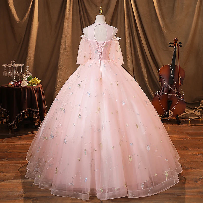 Sweet Pink Quinceanera Dresses With Free Petticoat Beautiful Flower Princess Ball Gown 5 Colors Plus Size Party Dress