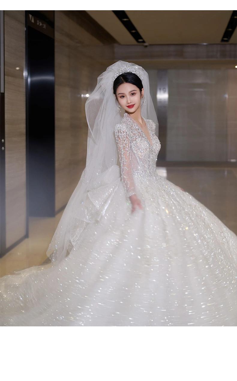 Luxury Glittery Long Sleeve Lace Up Bridal Dress