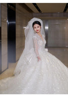 Load image into Gallery viewer, Luxury Glittery Long Sleeve Lace Up Bridal Dress
