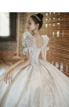 Load image into Gallery viewer, Short Sleeve Embroidered Tulle Ball Gown Wedding Gowns Shinny Princess
