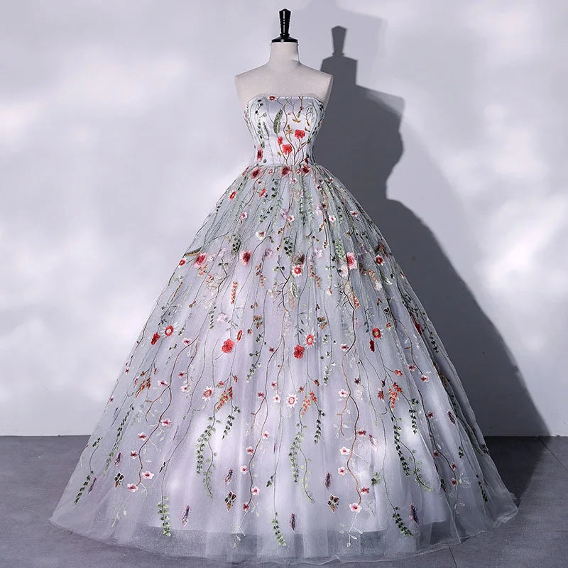 Fashion Ball Gown Women Quinceanera Dress Floral Prom Party Gowns Formal