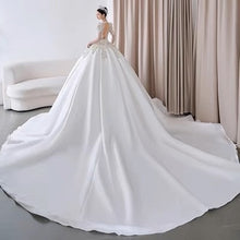 Load image into Gallery viewer, Satin Wedding Dresses Full Sleeve V-neck Sweep Train Lace Up Ball Gown
