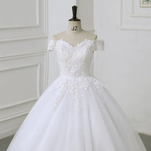 Load image into Gallery viewer, Off The Shoulder Lace Ball Gown Simple Wedding Dress
