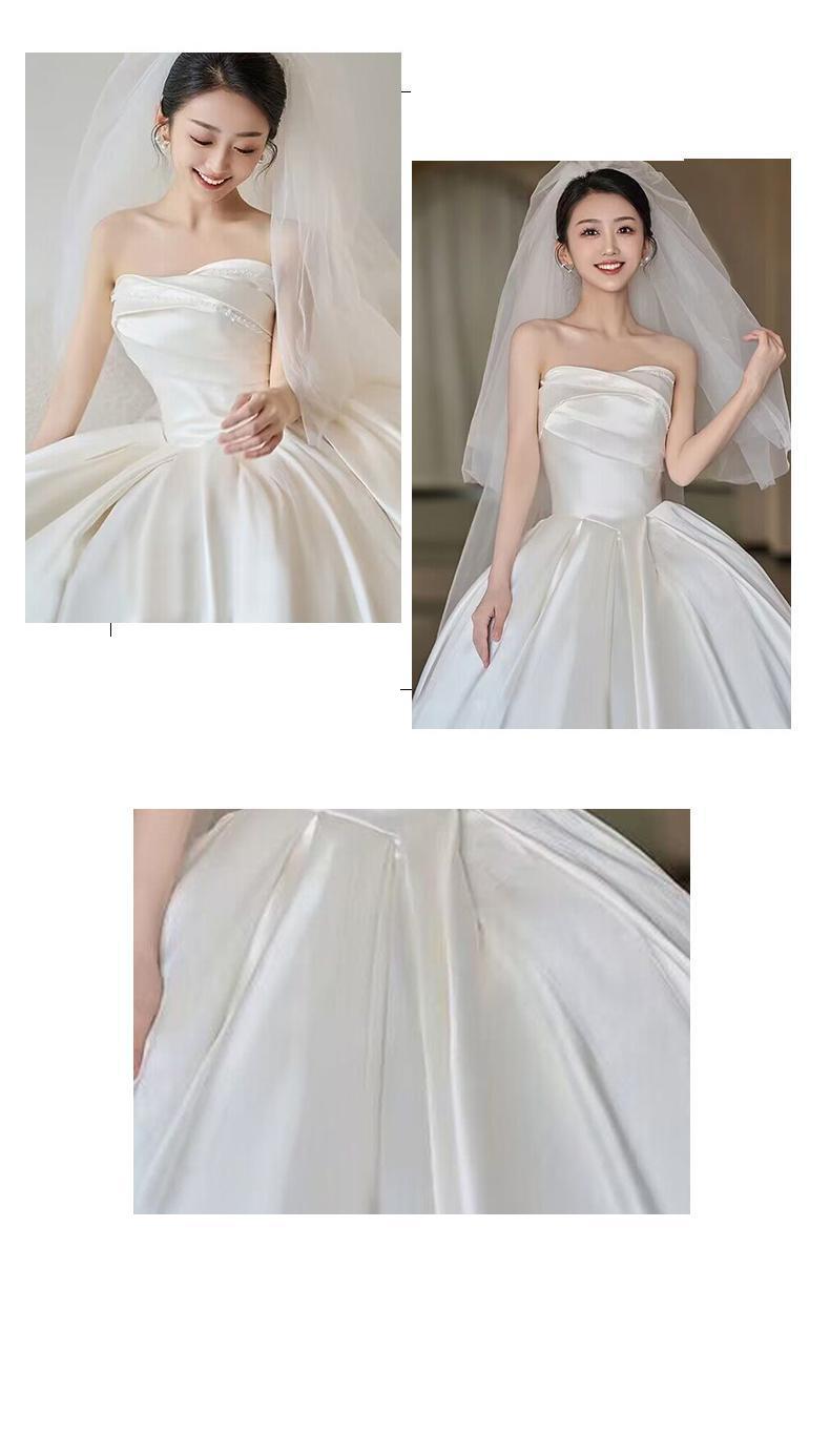 Simple Strapless Satin Wedding Dress Lace Up Train Princess