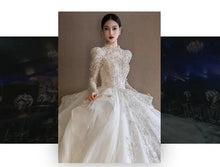 Load image into Gallery viewer, Long Sleeve Wedding Dress High Neck Backless Bride Dress Sexy Luxury Blingbling Wedding Gowns
