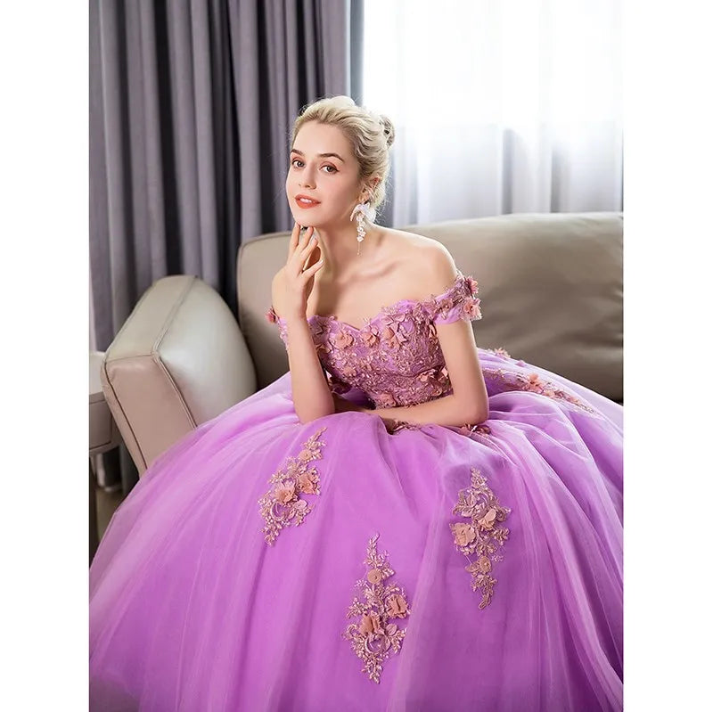 Light Purple Quinceanera Dresses Party Prom Lace Embroidery Off The Shoulder Ball Gown Quinceanera Dress
