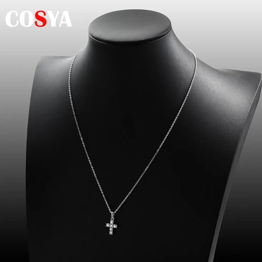 0.6CT Real Moissanite Cross Pendant Necklace 100% 925 Sterling Silver Chain