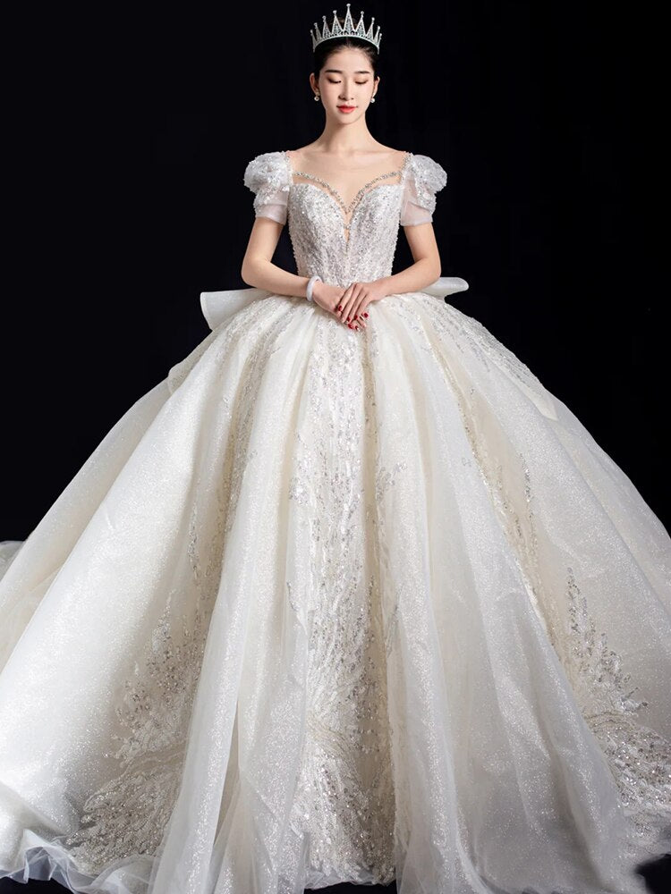 Luxury Off The Shoulder Lace Up Bridal Ball Gown