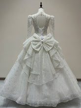 Load image into Gallery viewer, Long Sleeve Wedding Dress Sexy Deep V-neck Lace Applique Bridal Dress With A Bow
