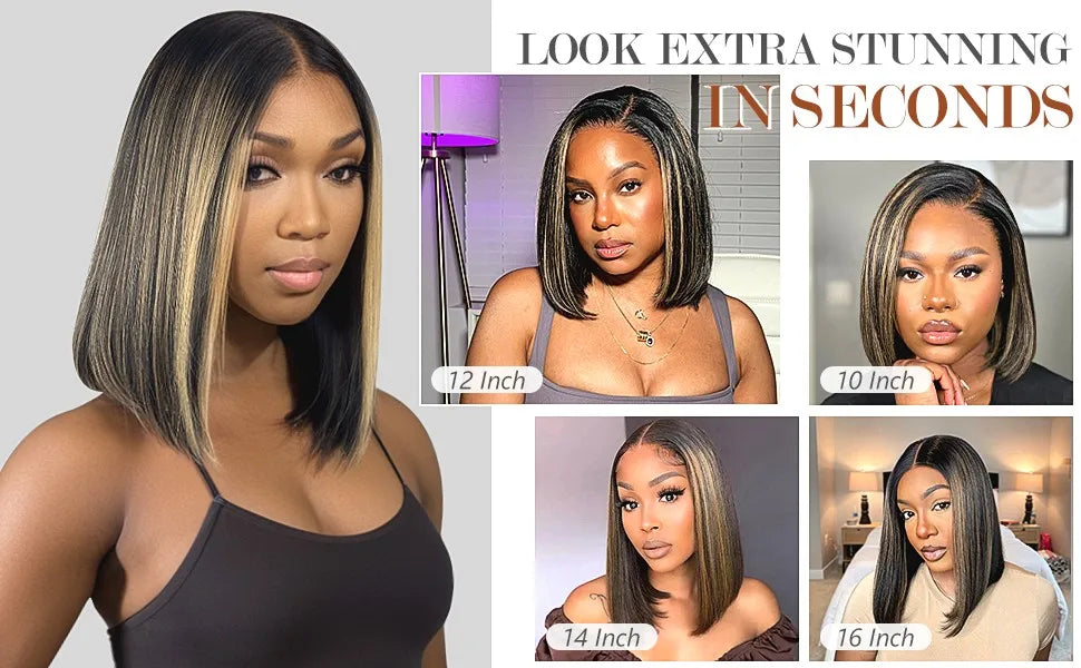 Wear and Go Glueless Bob Wigs Human Hair Pre Plucked Pre Cut P1b/27 10 IN 5x5 HD Lace Closure Wig Highlight 100% Human Hair Wigs