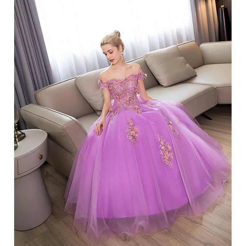 Light Purple Quinceanera Dresses Party Prom Lace Embroidery Off The Shoulder Ball Gown Quinceanera Dress