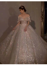 Load image into Gallery viewer, Strapless Wedding Dress Off The Shoulder With Bow Glittery Lace
