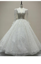 Load image into Gallery viewer, Long Sleeve Wedding Dress Sexy Deep V-neck Lace Applique Bridal Dress With A Bow

