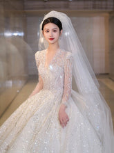 Load image into Gallery viewer, Luxury Glittery Long Sleeve Lace Up Bridal Dress
