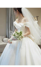 Load image into Gallery viewer, Spring Off The Shoulder Wedding Dress Simple Satin Sweep Train Bridal Gown
