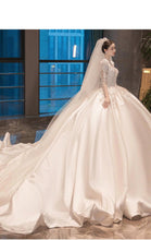 Load image into Gallery viewer, Satin Wedding Dresses Full Sleeve V-neck Sweep Train Lace Up Ball Gown
