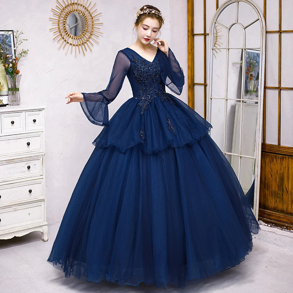 Navy Blue Ball Gown Women Quinceanera Dresses Appliques Tulle Prom Birthday Party Gowns