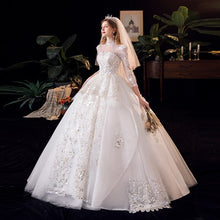 Load image into Gallery viewer, Luxury Long Sleeve Beading High Waist Wedding Gowns
