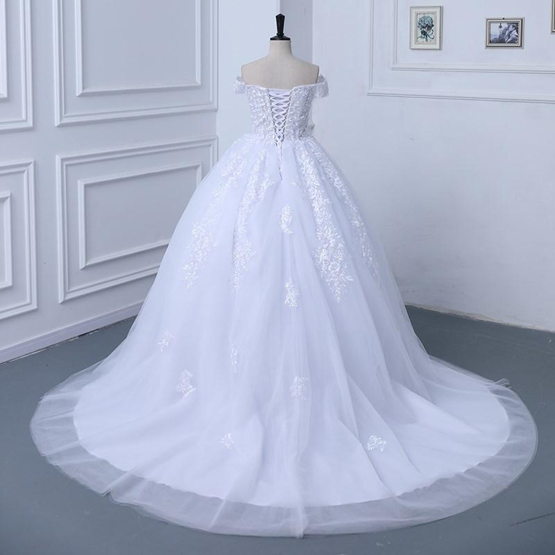 Luxury Applique Wedding Dress Off The Shoulder Lace Bridal Gown With Train Ball Gown