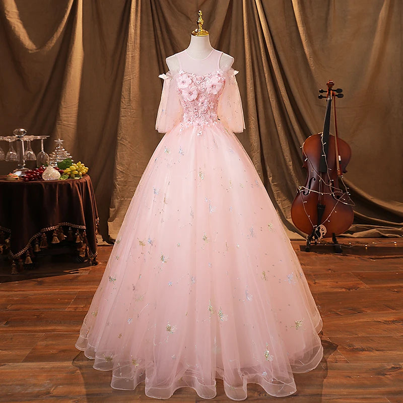 Sweet Pink Quinceanera Dresses With Free Petticoat Beautiful Flower Princess Ball Gown 5 Colors Plus Size Party Dress