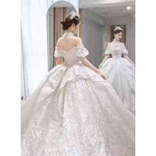 Load image into Gallery viewer, Bridal Dress Off The Shoulder Boat Neck With Bow Sequins Sweep Train
