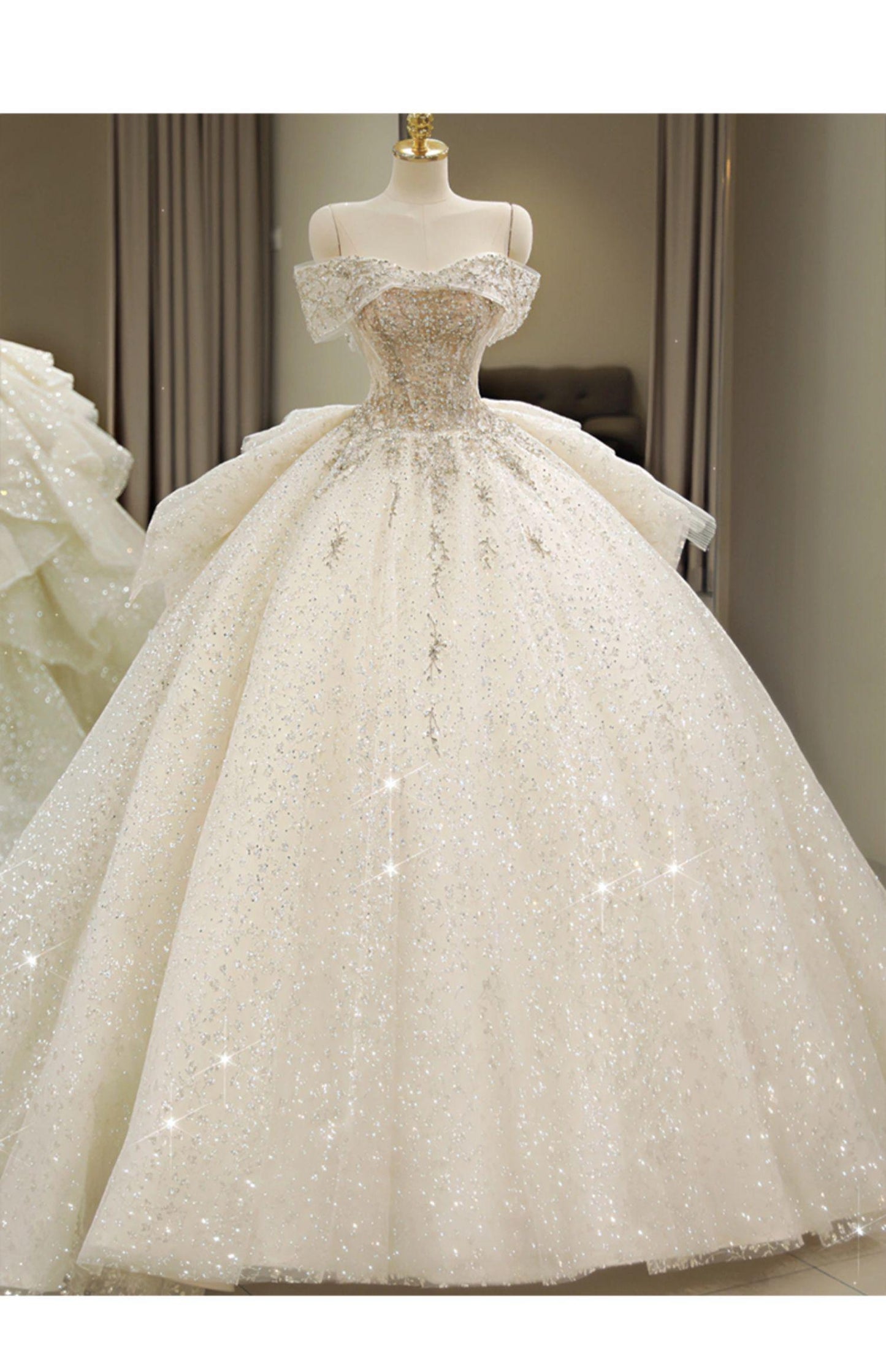 Off The Shoulder  Lace Up Bridal Ball Gown Large Train Plus Size Made Custom